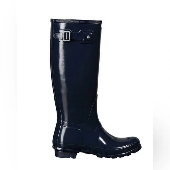 Hunter Original Tall Gloss Navy Blue Waterproof Boots - Picture 3 of 16